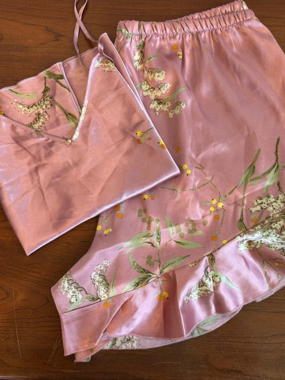 Unbranded 2XL Rose Pink Satin Floral Pajama Set